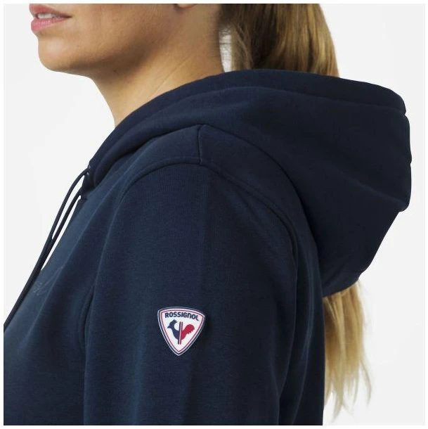 Moteriškas bliuzonas su gobtuvu ir logotipu, tamsiai mėlynas Rossignol
