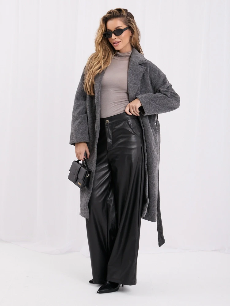 Moteriškas demisezoninis paltas su apykakle Italy Moda, tamsiai pilkas