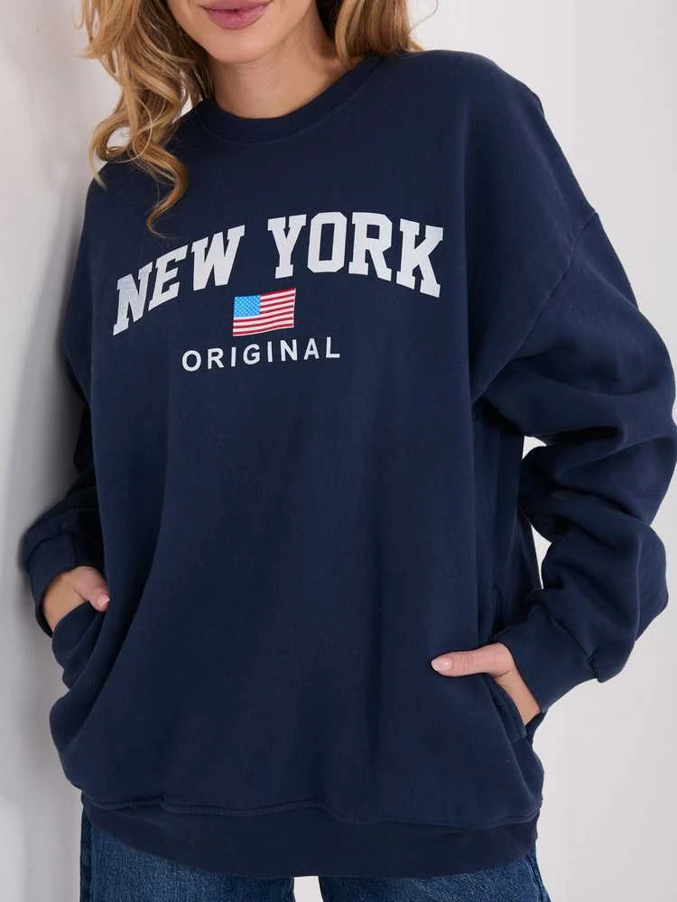 Moteriškas džemperis be gobtuvo tamsiai mėlynas