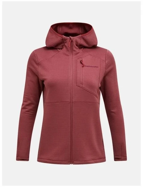 Moteriškas džemperis su gobtuvu Peak Performance Trail Polartec Power Grid Zip Hood, raudonas