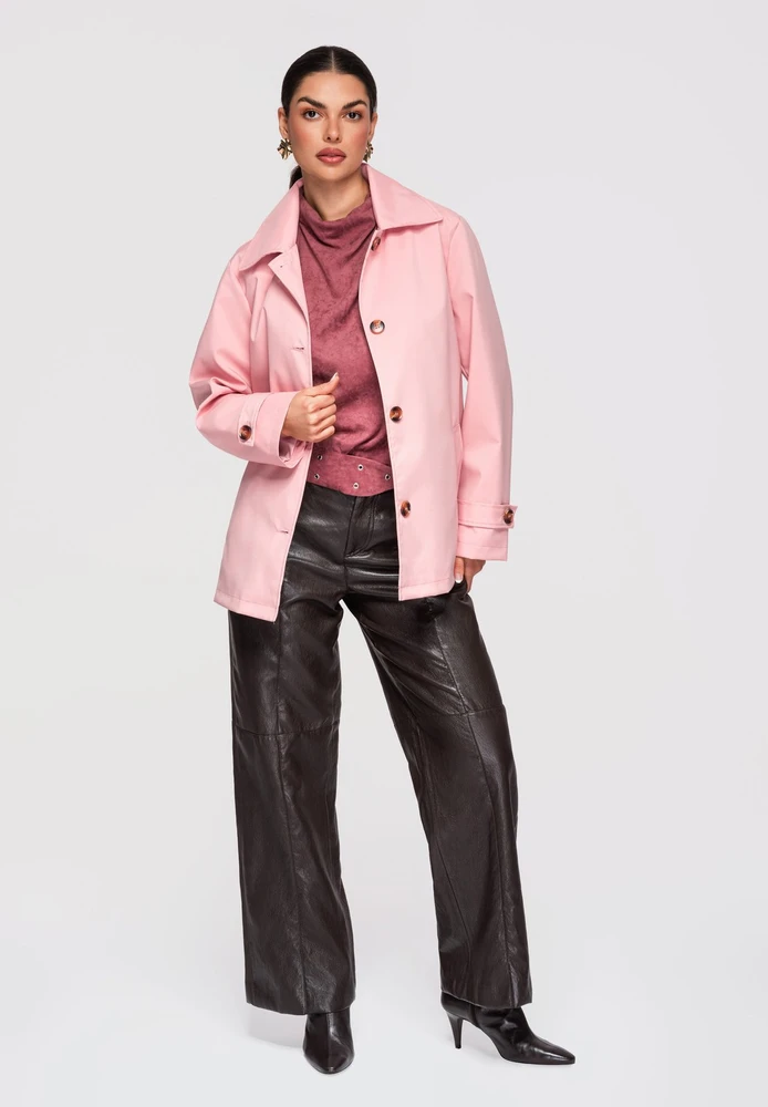 Moteriškas ilgas paltas iš vilnos mišinio bordo spalvos LARICA