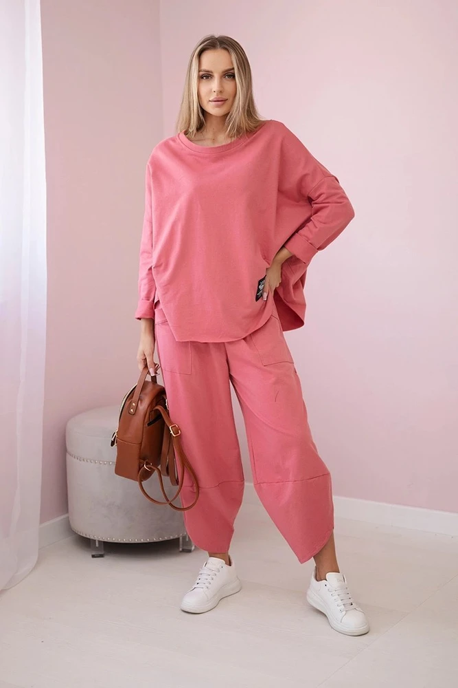 Moteriškas komplektas iš medvilnės, rožinės spalvos