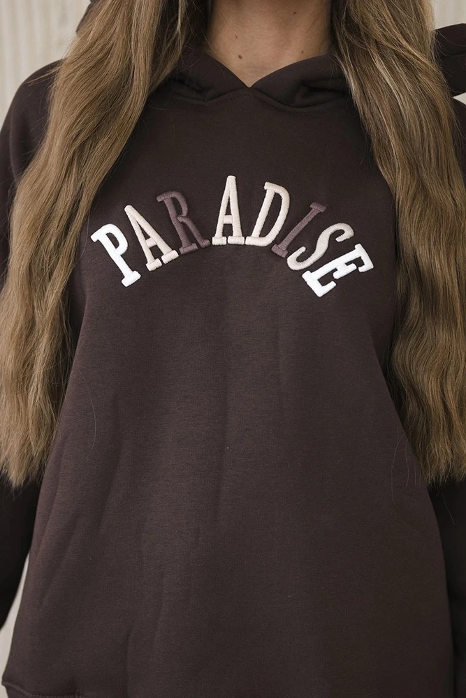 Moteriškas komplektas su „Paradise“ užrašu, rudos spalvos