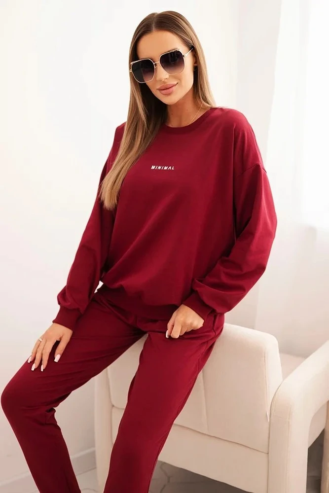 Moteriškas medvilninis komplektas Minimal, burgundiškos spalvos