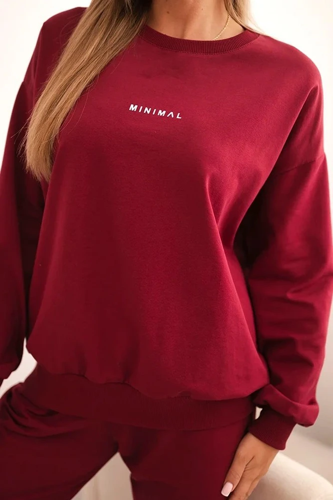 Moteriškas medvilninis komplektas Minimal, burgundiškos spalvos