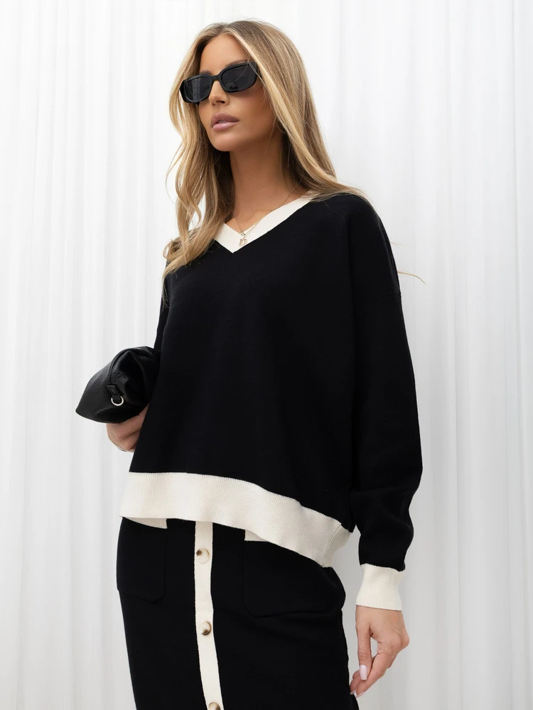 Moteriškas megztinio ir sijono komplektas Italy Moda, juodas ir smėlio