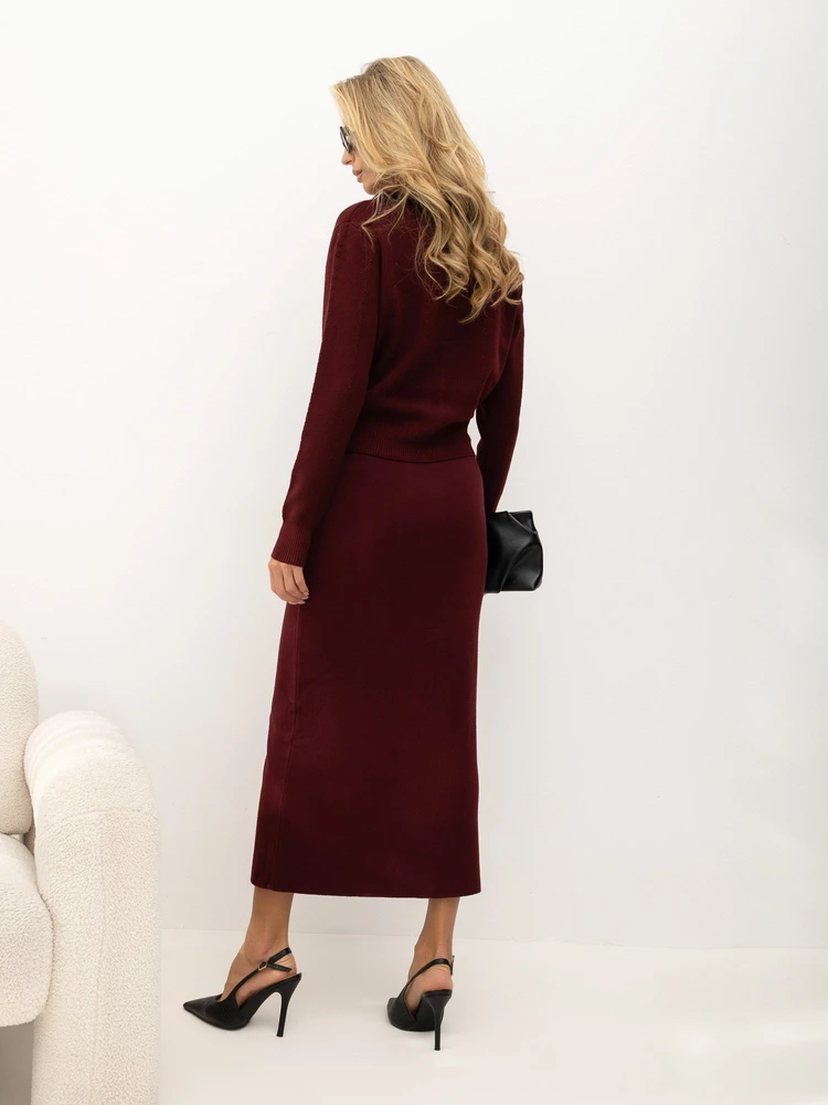 Moteriškas megztinio ir sijono komplektas Italy Moda, bordo