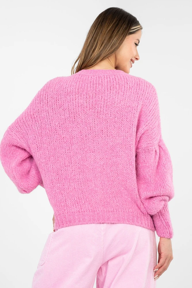 Moteriškas megztinis iš vilnos mišinio su pūstomis rankovėmis Italy Moda