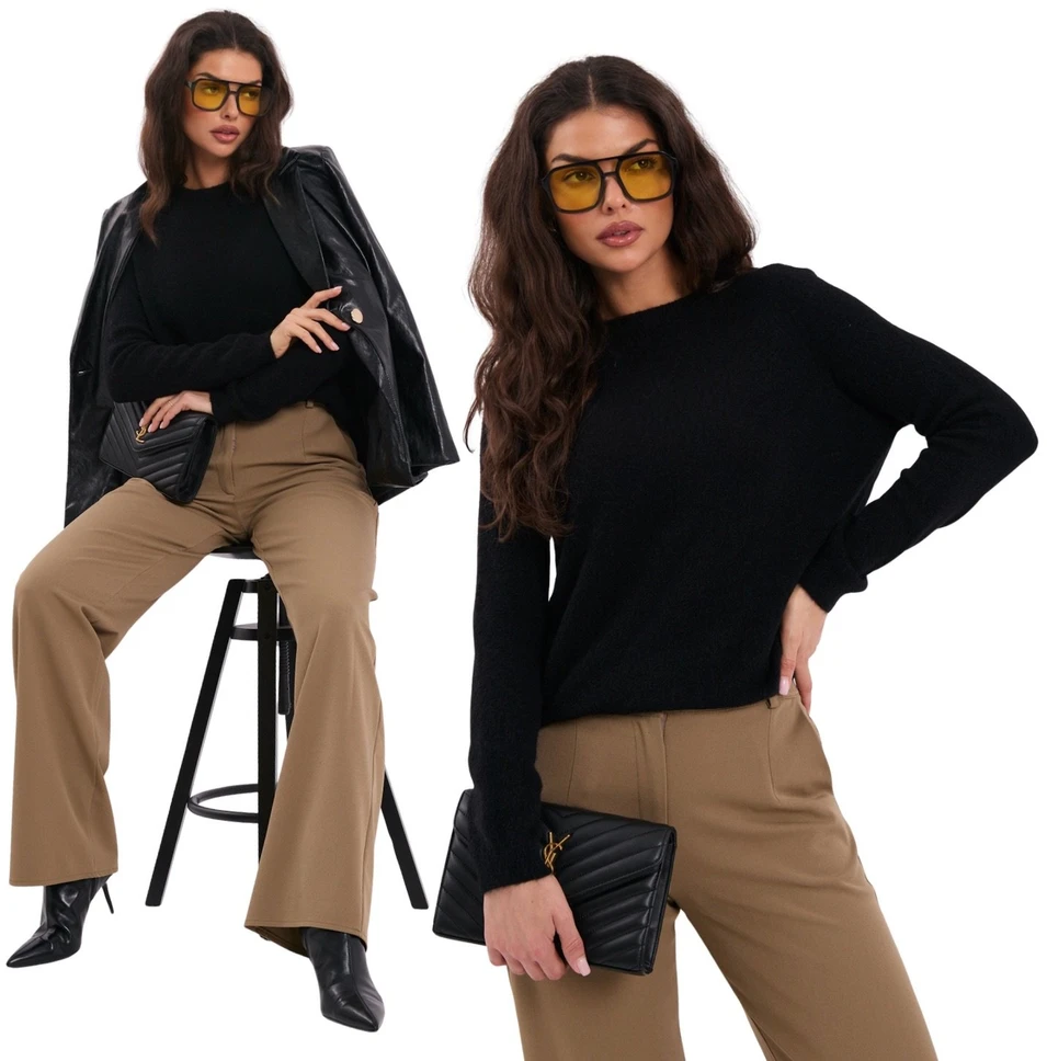 Moteriškas megztinis su apvalia iškirpte Italy Moda, juodas