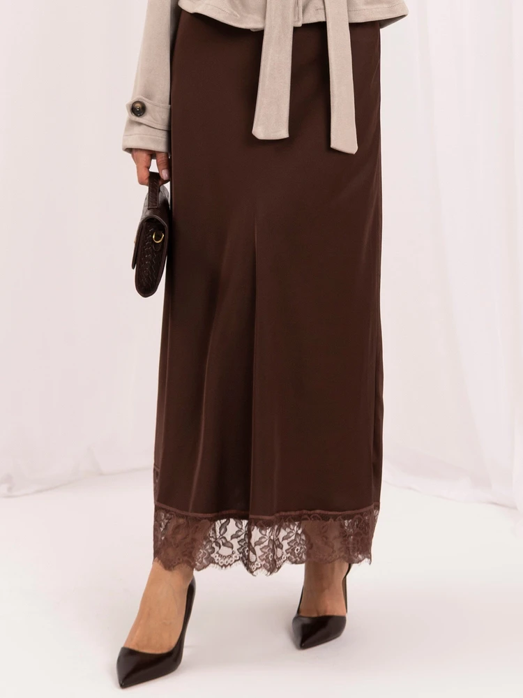 Moteriškas midi sijonas su nėriniais Italy Moda, rudas