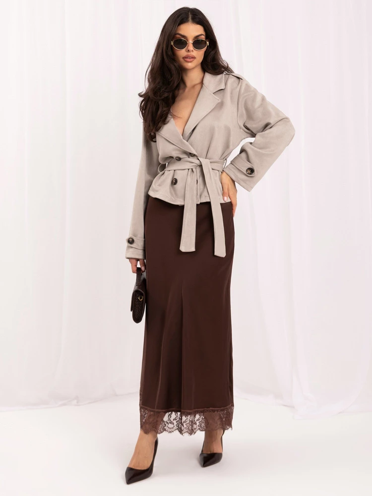 Moteriškas midi sijonas su nėriniais Italy Moda, rudas
