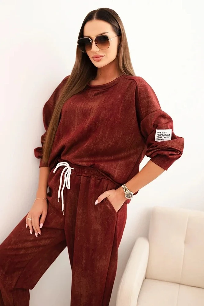Moteriškas oversize laisvalaikio komplektas, burgundiškos spalvos