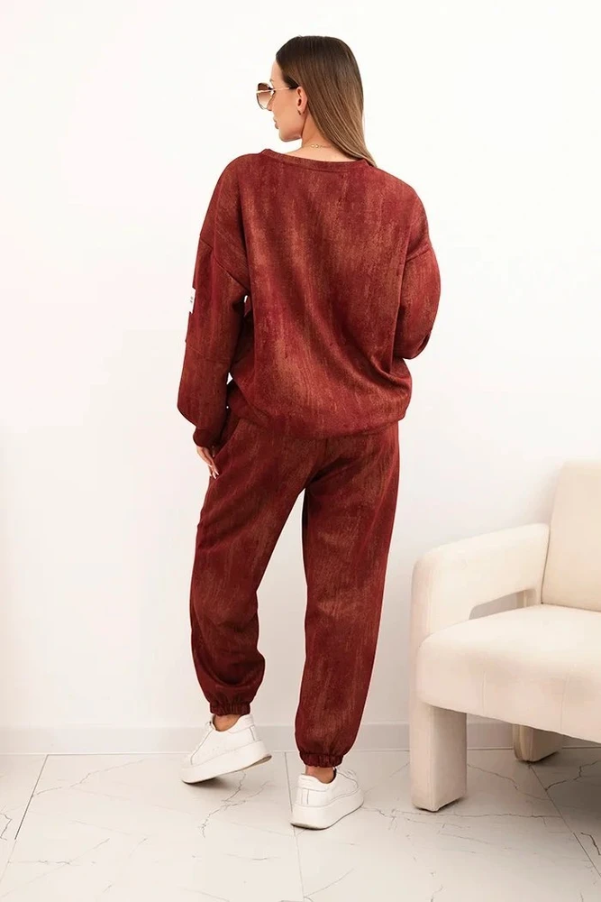 Moteriškas oversize laisvalaikio komplektas, burgundiškos spalvos