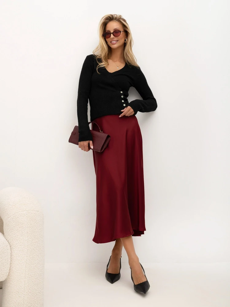 Moteriškas platėjantis midi sijonas Italy Moda, bordo