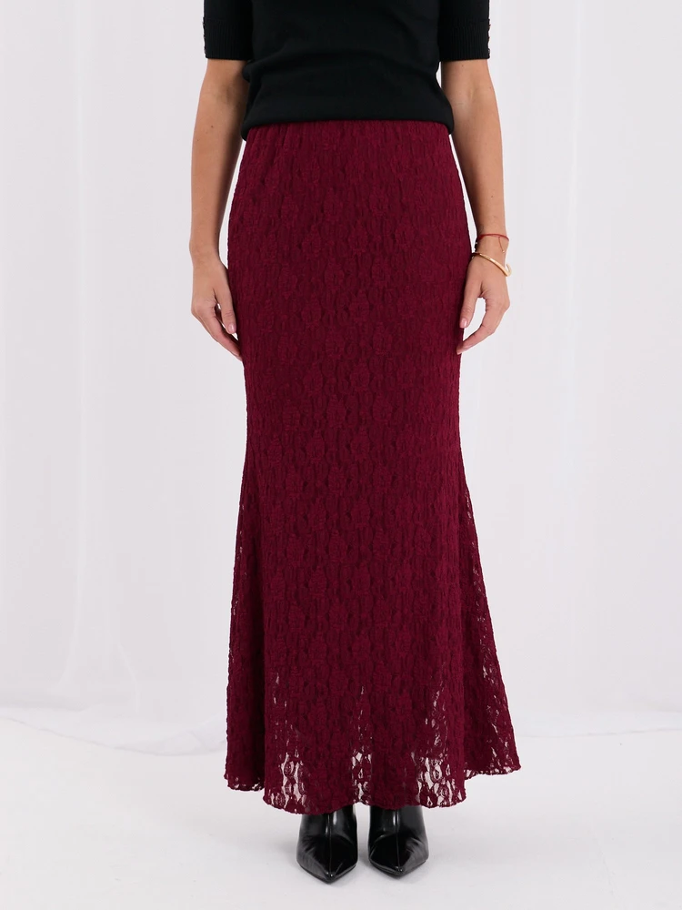 Moteriškas platėjantis midi sijonas su nėriniais Italy Moda, bordo