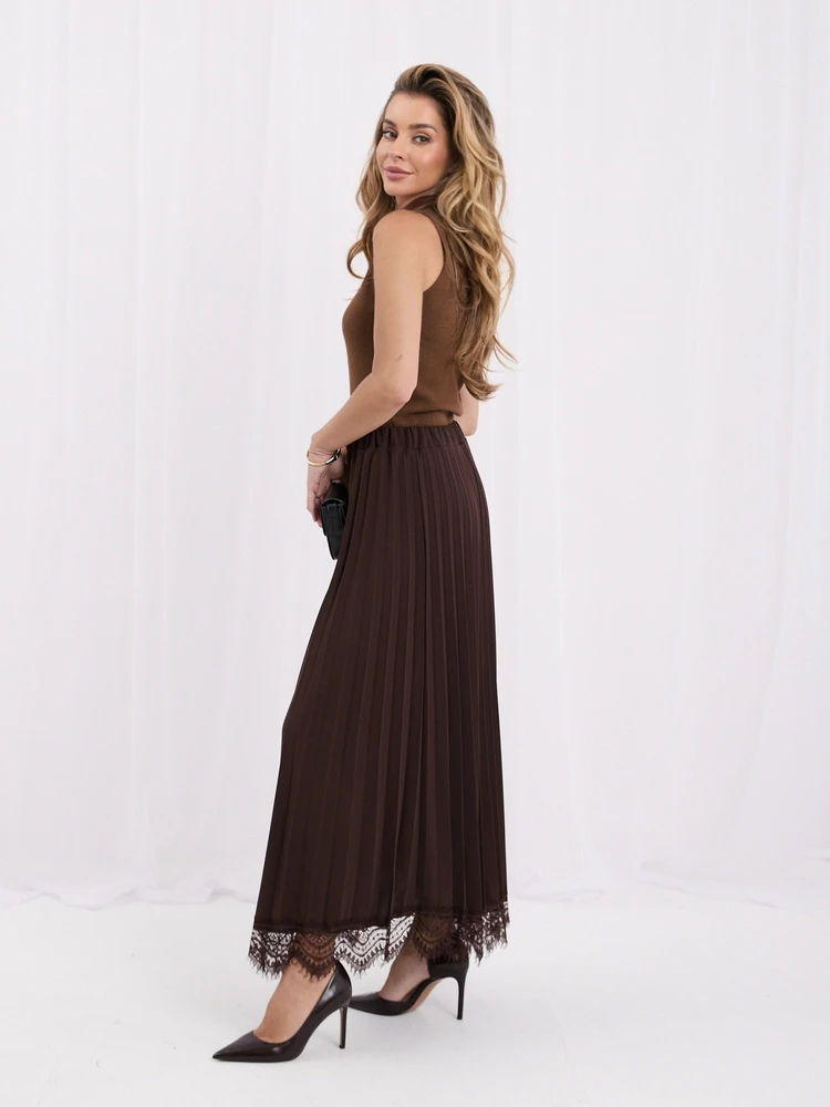 Moteriškas platėjantis plisuotas maxi sijonas Italy Moda, rudas