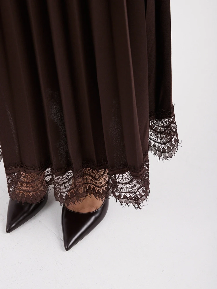 Moteriškas platėjantis plisuotas maxi sijonas Italy Moda, rudas