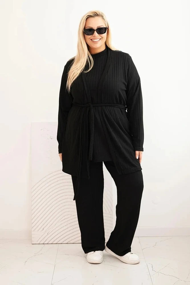 Moteriškas Plus Size 3 dalių komplektas, juodos spalvos
