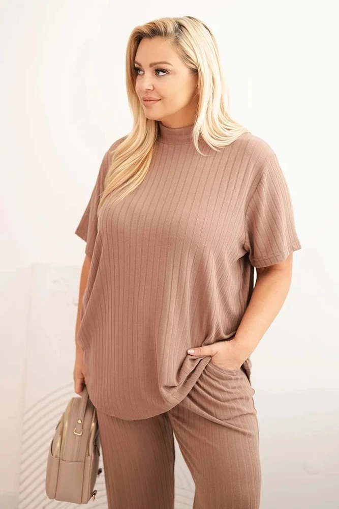 Moteriškas Plus Size 3 dalių komplektas, kapučino spalvos
