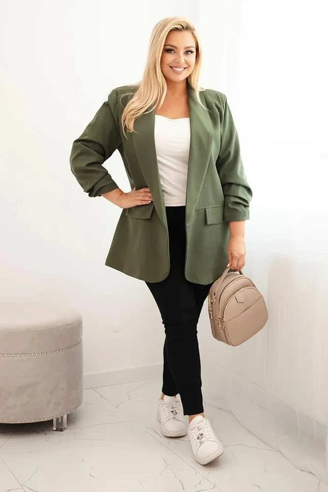 Moteriškas Plus Size chaki spalvos švarkas oversize