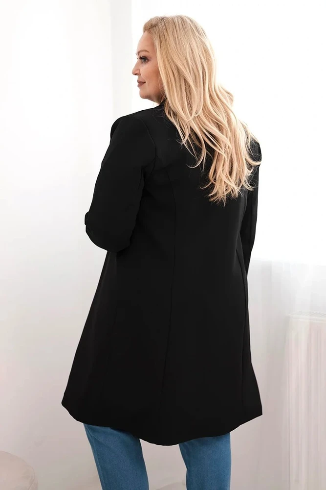 Moteriškas Plus Size dvieilis paltas su apykakle, juodos spalvos