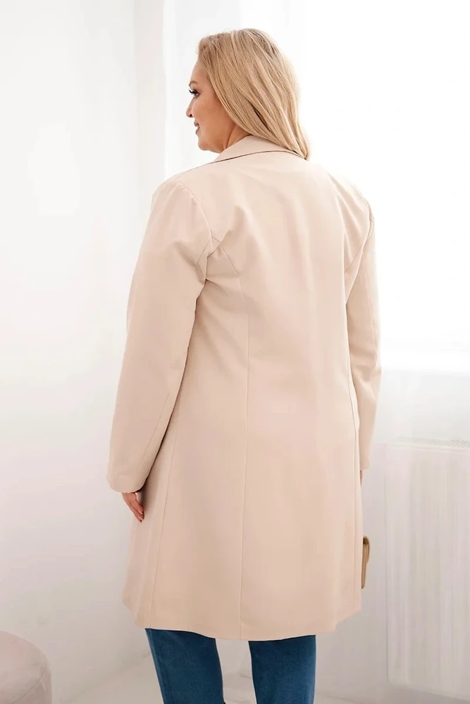Moteriškas Plus Size dvieilis paltas su apykakle, smėlio spalvos