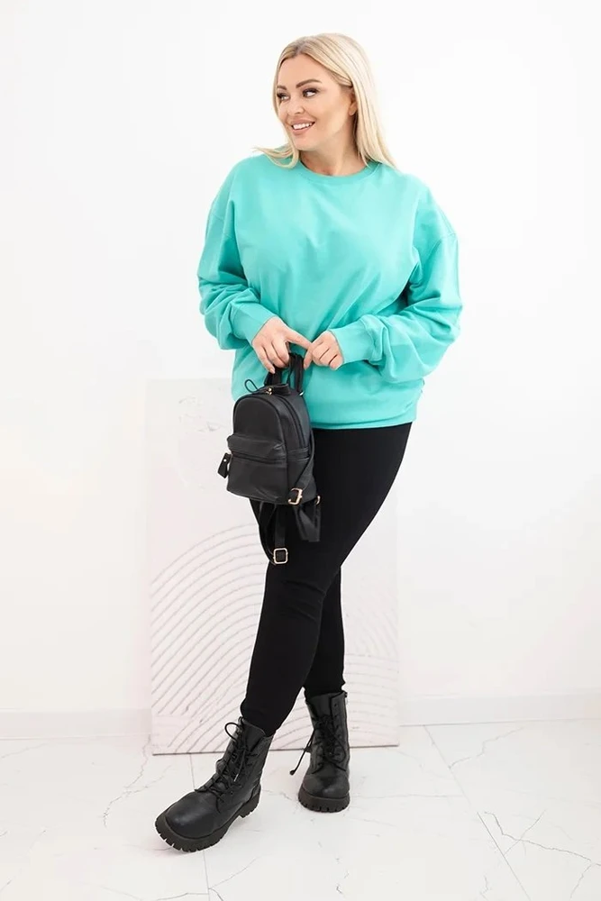 Moteriškas Plus Size džemperis su apvalia iškirpte, mėtų spalvos