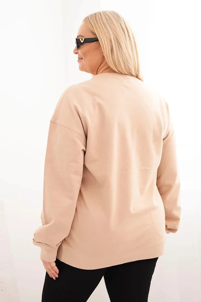 Moteriškas Plus Size džemperis su apvalia iškirpte, smėlio spalvos
