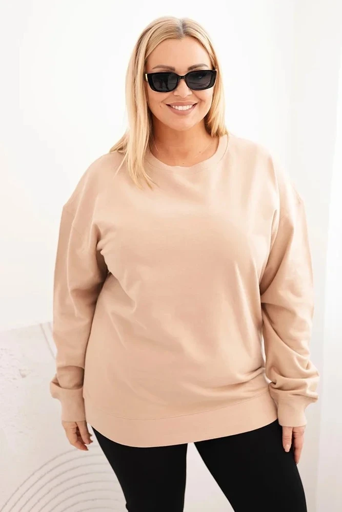Moteriškas Plus Size džemperis su apvalia iškirpte, smėlio spalvos