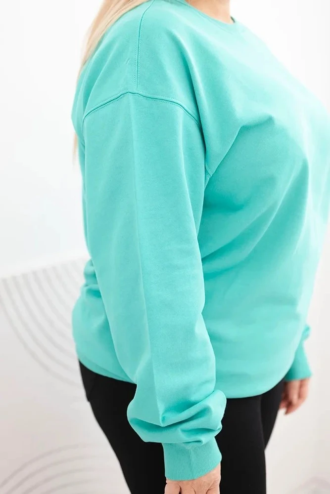 Moteriškas Plus Size džemperis su apvalia iškirpte, mėtų spalvos