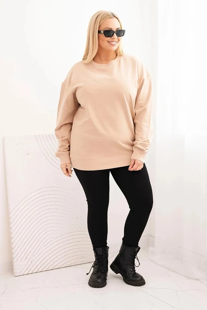 Moteriškas Plus Size džemperis su apvalia iškirpte, smėlio spalvos