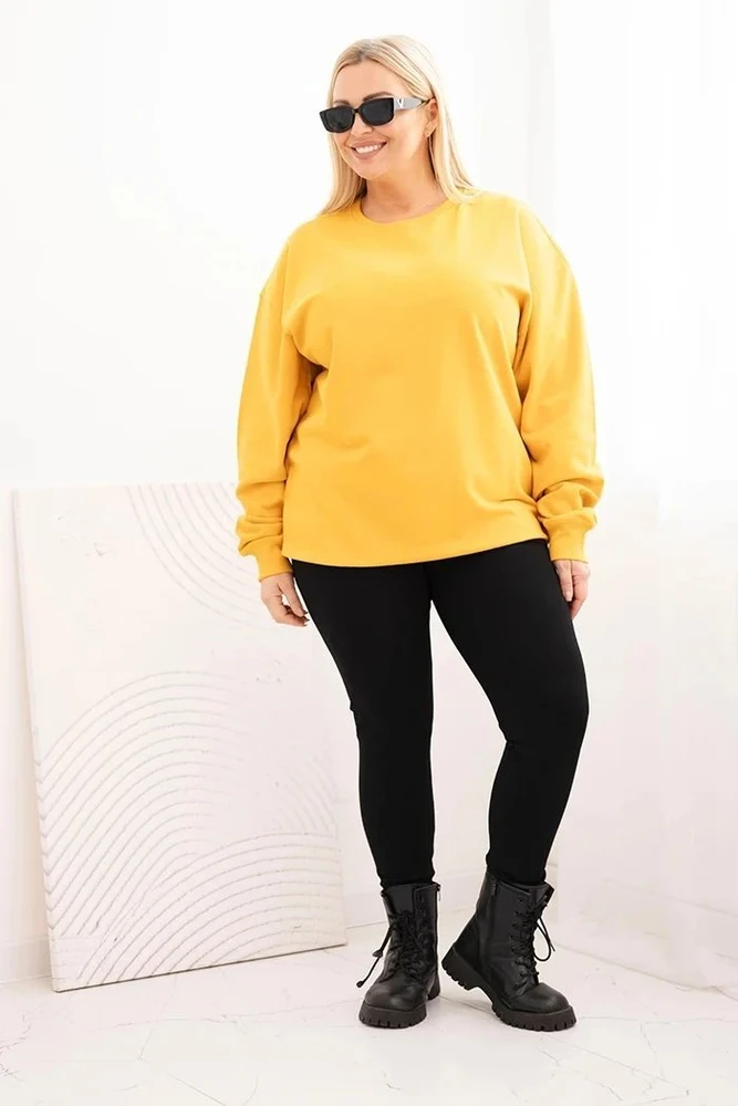 Moteriškas Plus Size džemperis su apvalia iškirpte, garstyčių spalvos