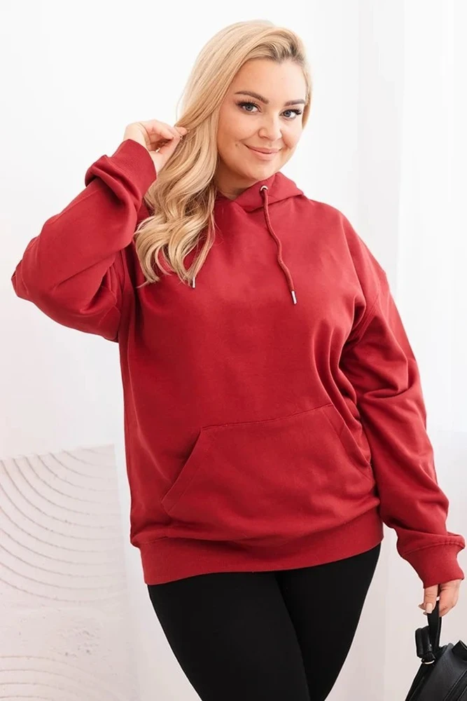 Moteriškas Plus Size džemperis su gobtuvu, burgundiškos spalvos
