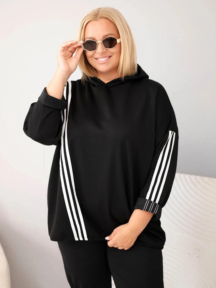 Moteriškas Plus Size džemperis su gobtuvu, juodos spalvos
