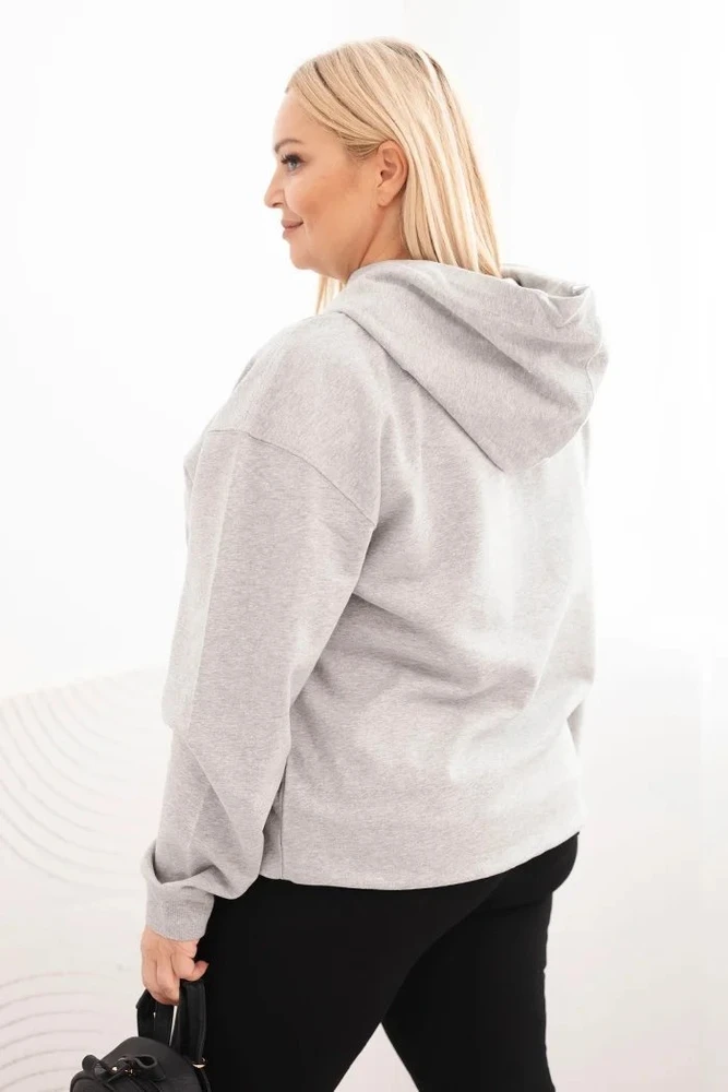 Moteriškas Plus Size džemperis su gobtuvu ir kengūros kišene, pilkas