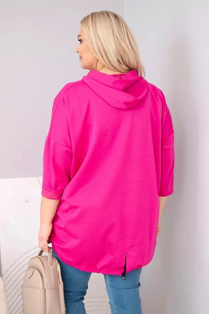 Moteriškas Plus Size džemperis su gobtuvu ir kišene, fuksijos spalvos