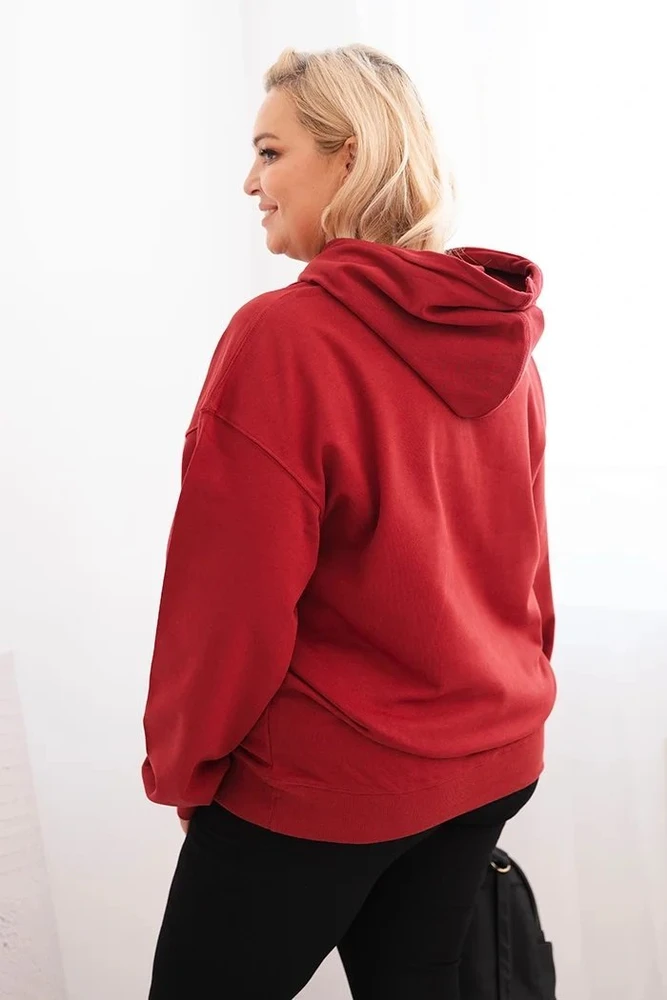 Moteriškas Plus Size džemperis su gobtuvu, burgundiškos spalvos