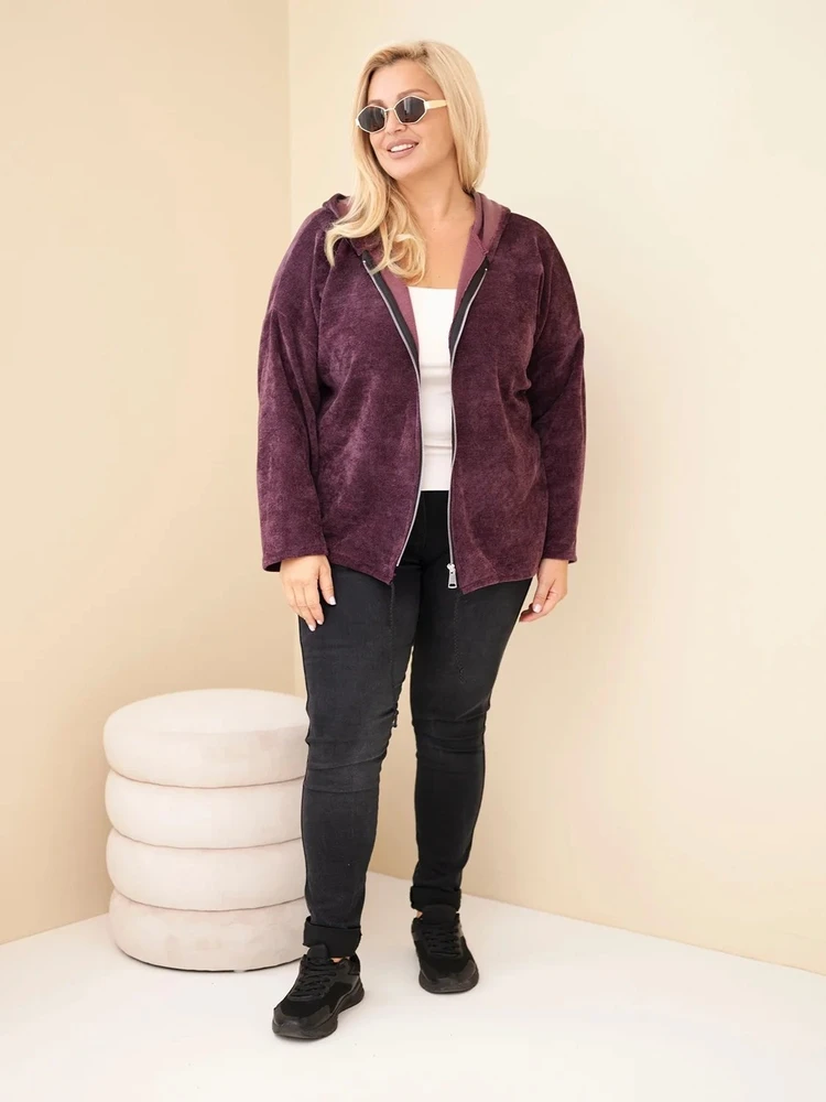 Moteriškas Plus Size džemperis su gobtuvu, tamsiai violetinis