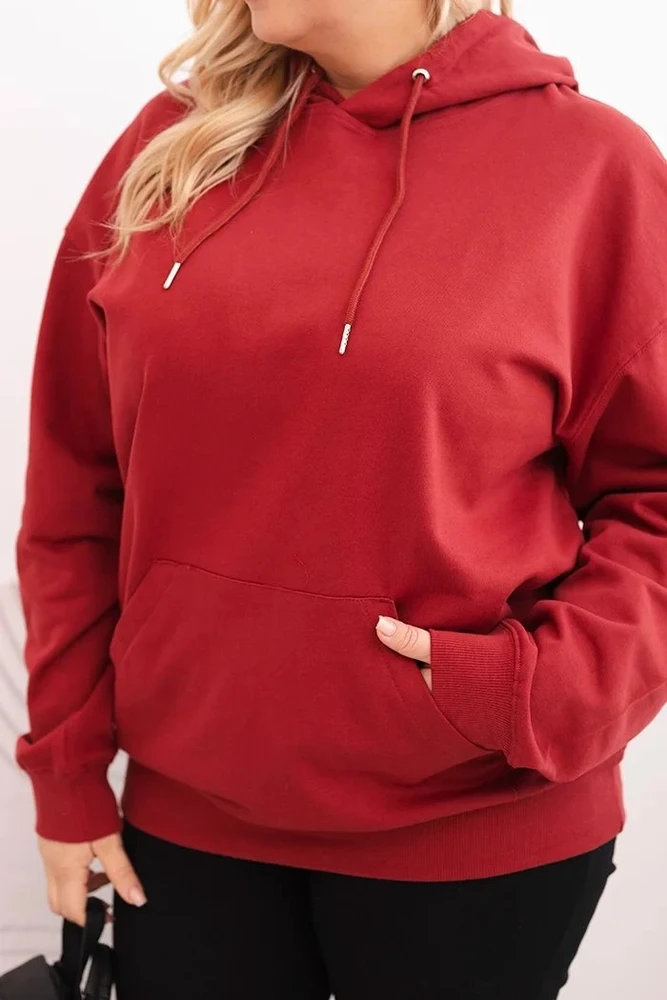Moteriškas Plus Size džemperis su gobtuvu, burgundiškos spalvos