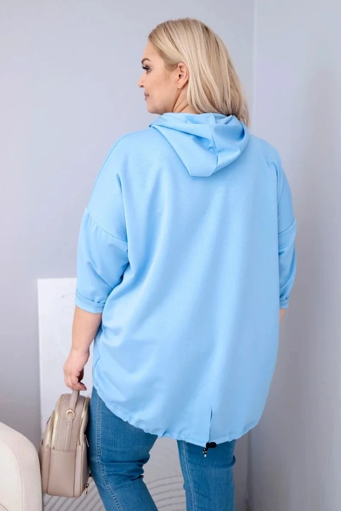 Moteriškas Plus Size džemperis su gobtuvu ir kengūros kišene, mėlynos spalvos