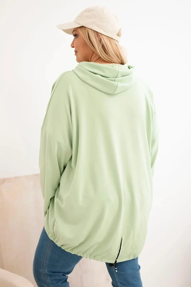 Moteriškas Plus Size džemperis su gobtuvu ir spauda, mėtų spalvos
