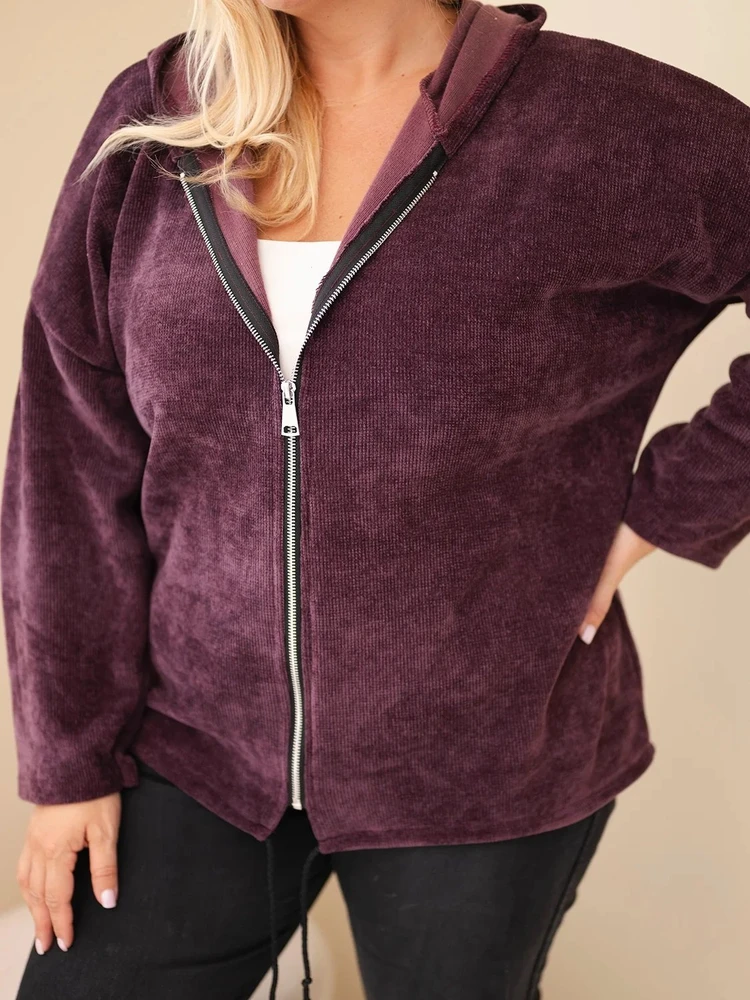 Moteriškas Plus Size džemperis su gobtuvu, tamsiai violetinis