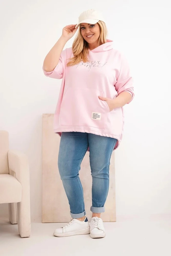 Moteriškas Plus Size džemperis su gobtuvu ir spauda, rožinės spalvos