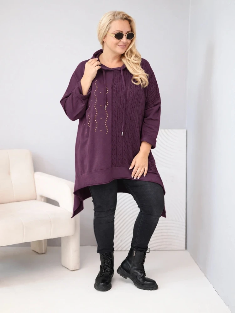 Moteriškas Plus Size džemperis su gobtuvu, bordo spalvos