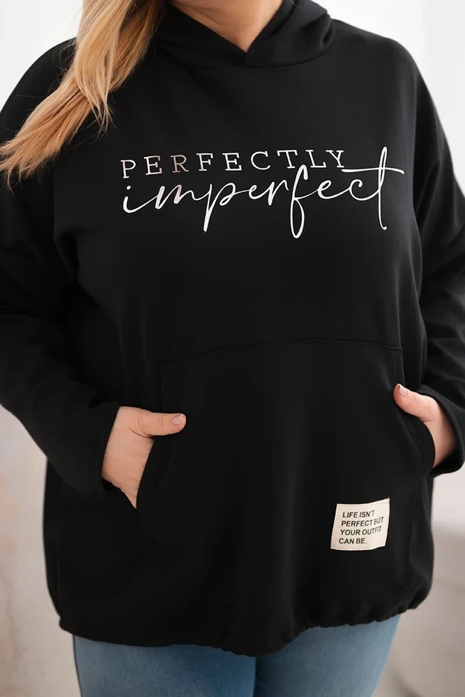 Moteriškas Plus Size džemperis su gobtuvu ir spauda, juodos spalvos