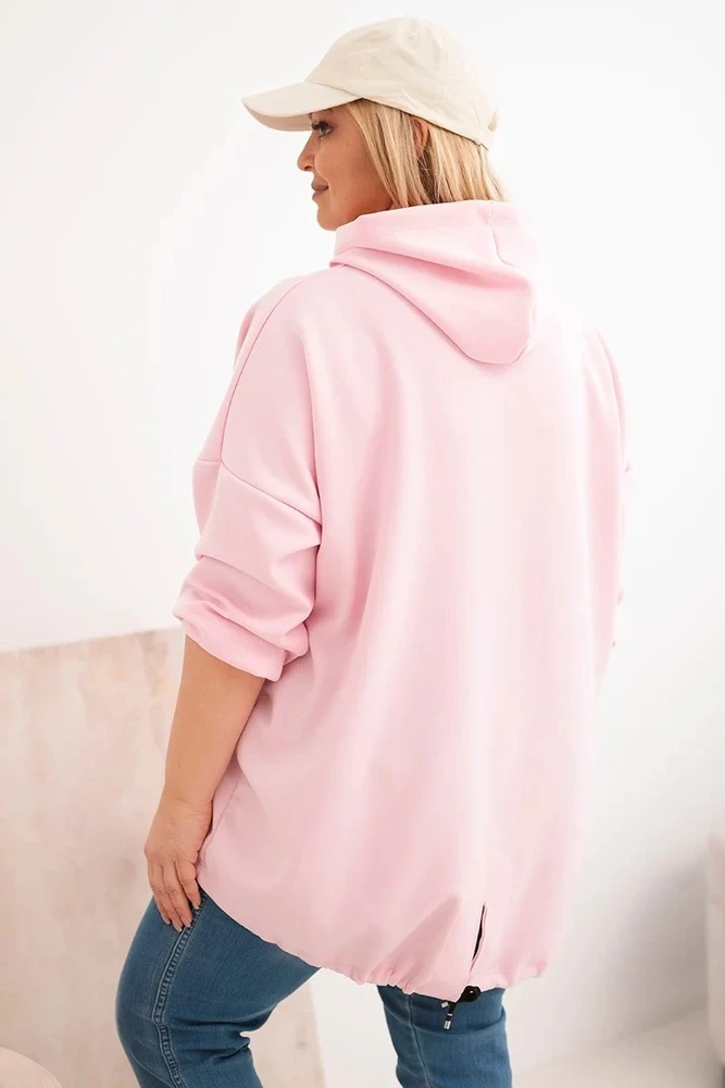 Moteriškas Plus Size džemperis su gobtuvu ir spauda, rožinės spalvos
