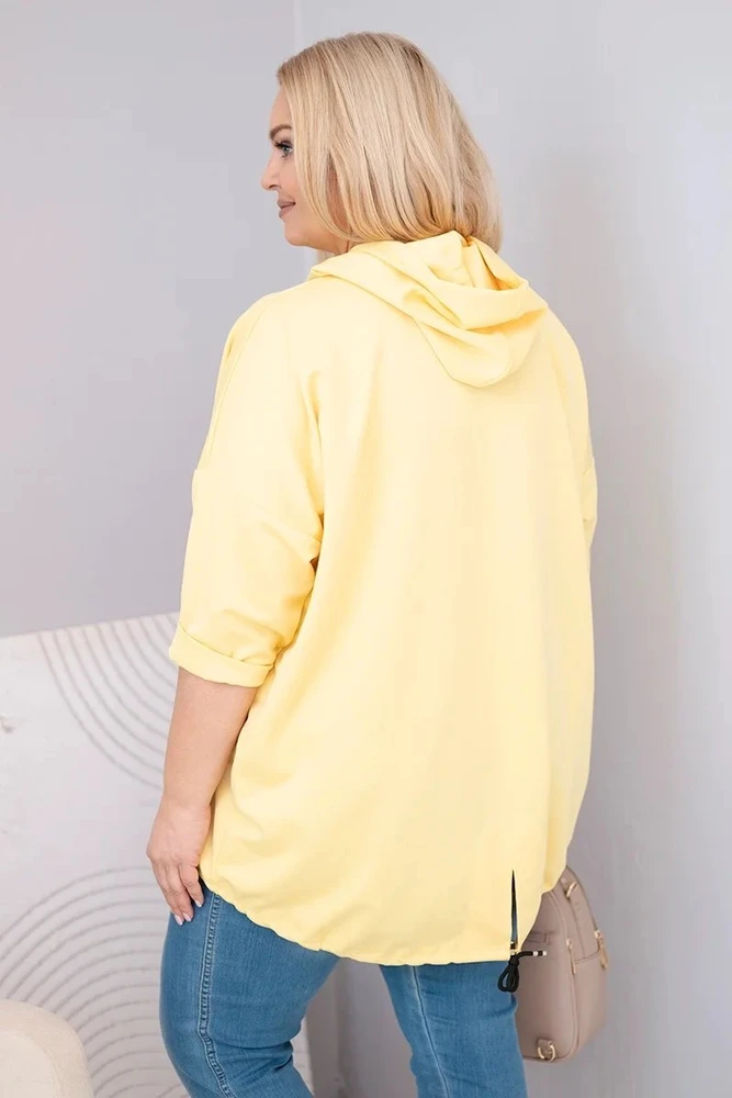 Moteriškas Plus Size džemperis su gobtuvu ir kišene, geltonos spalvos