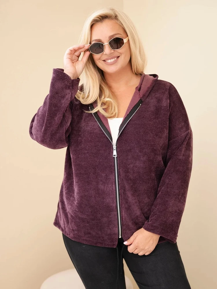 Moteriškas Plus Size džemperis su gobtuvu, tamsiai violetinis