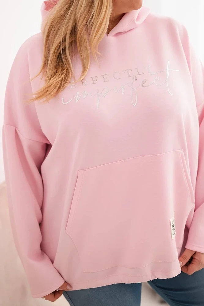 Moteriškas Plus Size džemperis su gobtuvu ir spauda, rožinės spalvos