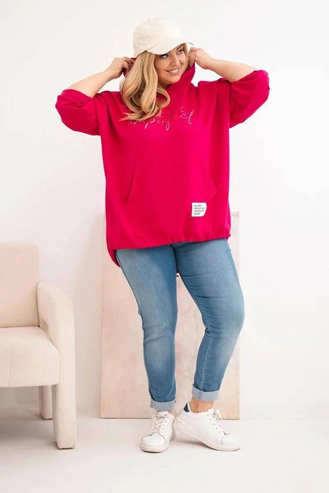 Moteriškas Plus Size džemperis su gobtuvu, fuksijos spalvos